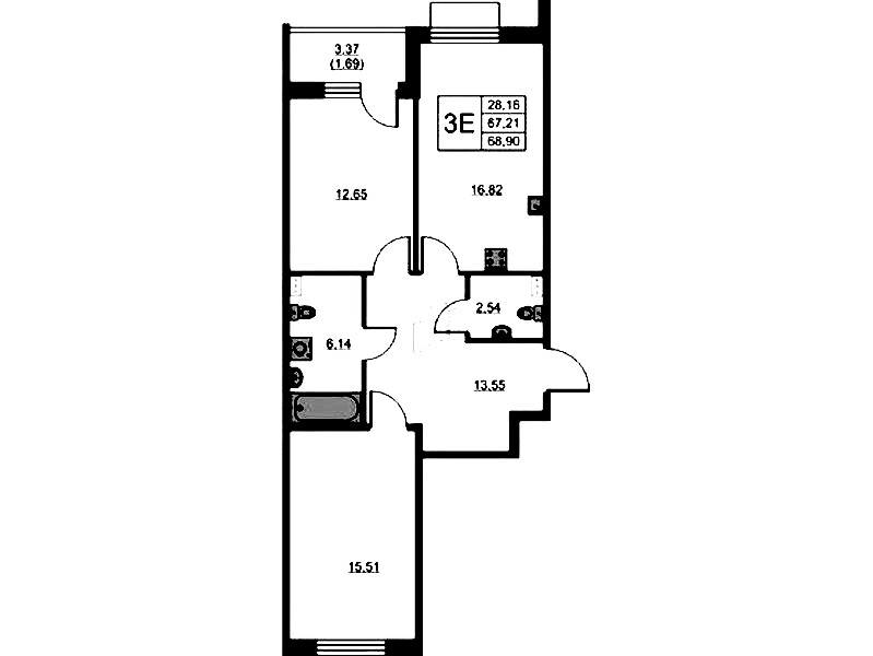 1-комнатная квартира 68.9 м², 2/13 эт., ЖК «RESPECT»