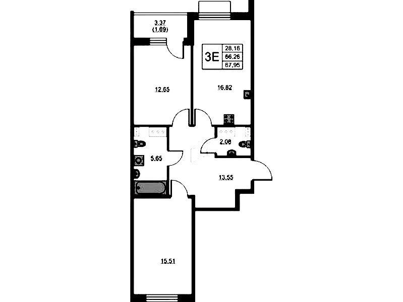 1-комнатная квартира 67.95 м², 3/13 эт., ЖК «RESPECT»