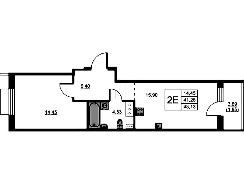 1-комнатная квартира 43.13 м², 4/13 эт., ЖК «RESPECT»