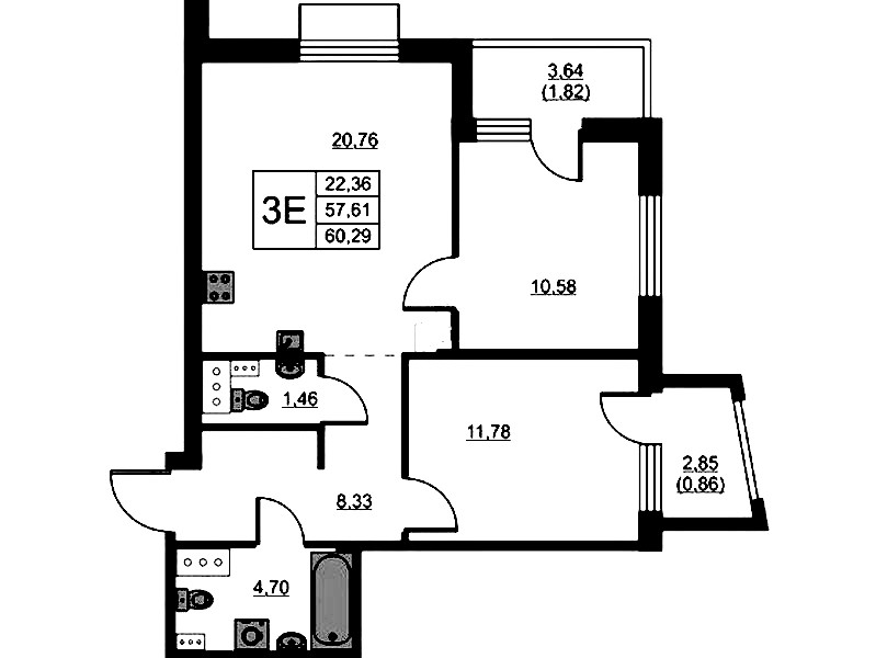 2-комнатная квартира 60.29 м², 9/13 эт., ЖК «RESPECT»