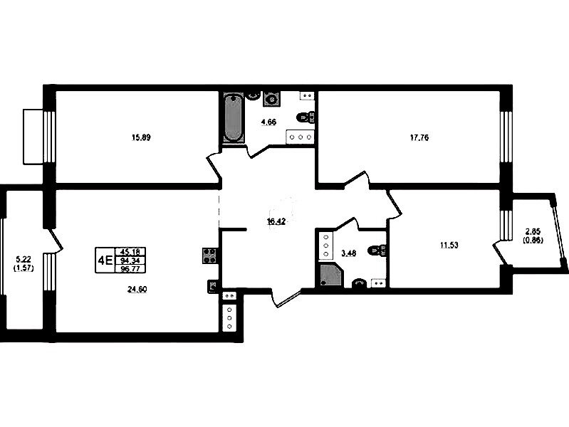 3-комнатная квартира 96.77 м², 9/13 эт., ЖК «RESPECT»