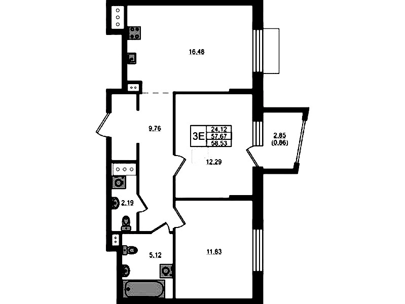 2-комнатная квартира 58.53 м², 12/13 эт., ЖК «RESPECT»