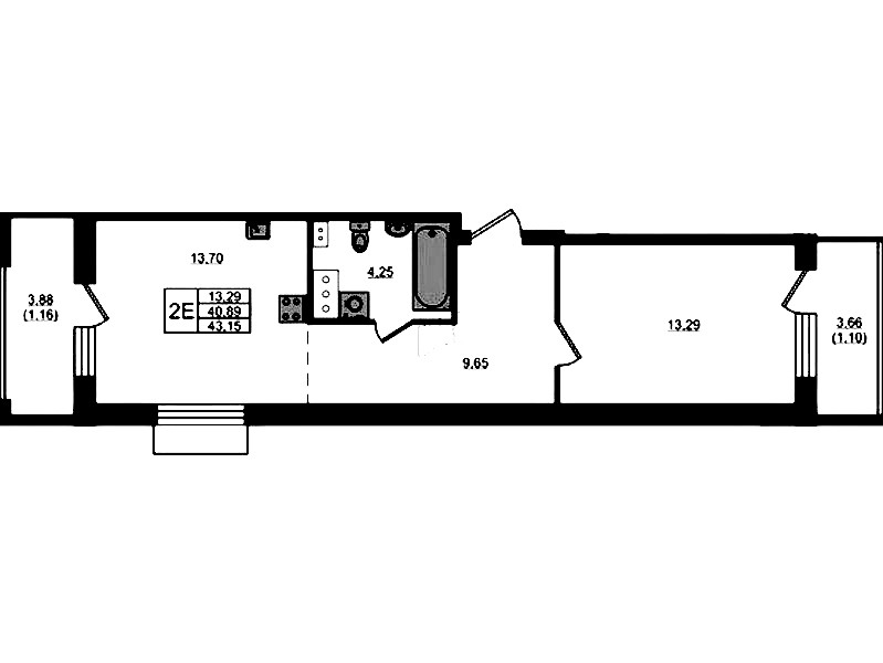 1-комнатная квартира 43.15 м², 3/13 эт., ЖК «RESPECT»