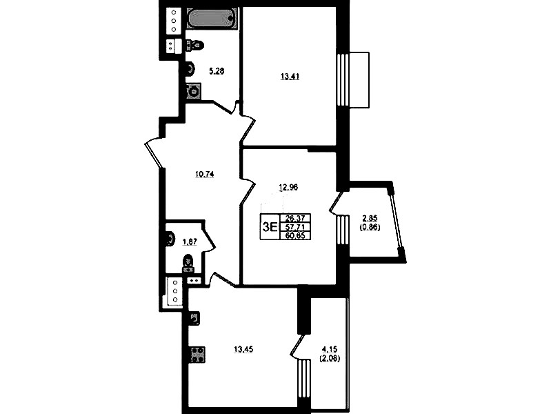 2-комнатная квартира 60.65 м², 5/13 эт., ЖК «RESPECT»