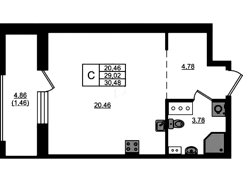 Квартира студия 30.48 м², 6/13 эт., ЖК «RESPECT»
