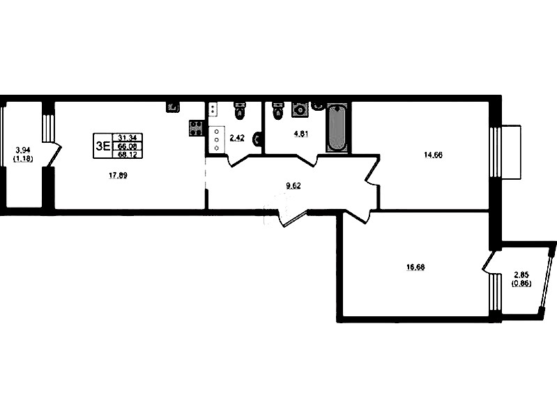 2-комнатная квартира 68.12 м², 8/13 эт., ЖК «RESPECT»