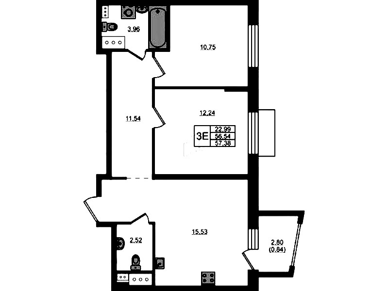 2-комнатная квартира 57.38 м², 10/13 эт., ЖК «RESPECT»