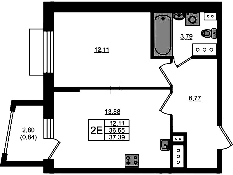 1-комнатная квартира 37.39 м², 12/13 эт., ЖК «RESPECT»
