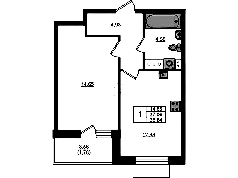 1-комнатная квартира 38.84 м², 3/13 эт., ЖК «RESPECT»