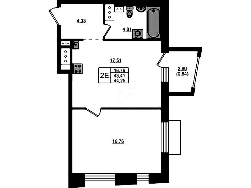 1-комнатная квартира 44.25 м², 5/13 эт., ЖК «RESPECT»