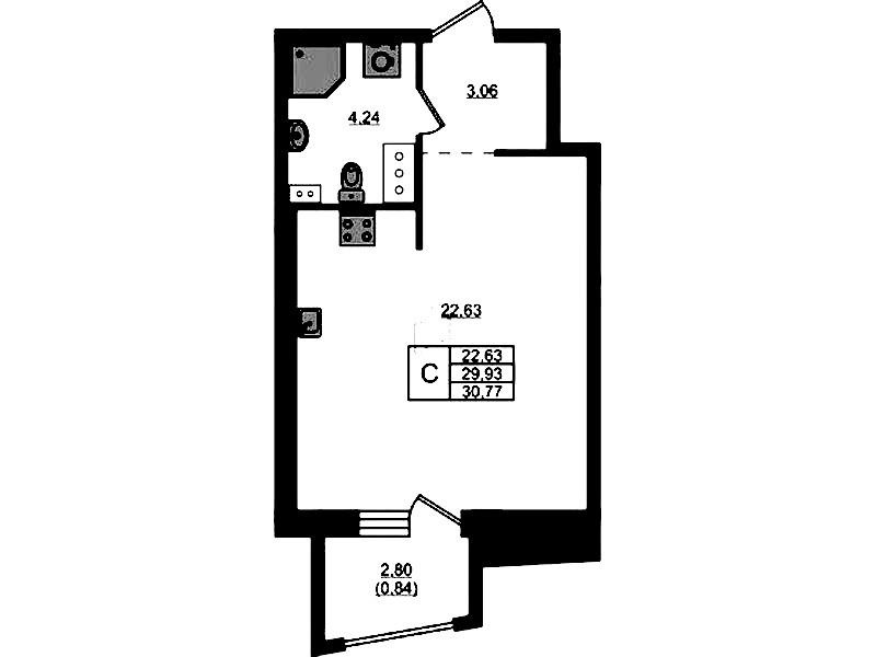Квартира студия 30.77 м², 6/13 эт., ЖК «RESPECT»