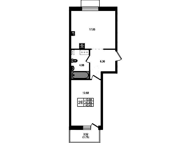 1-комнатная квартира 43.45 м², 6/13 эт., ЖК «RESPECT»