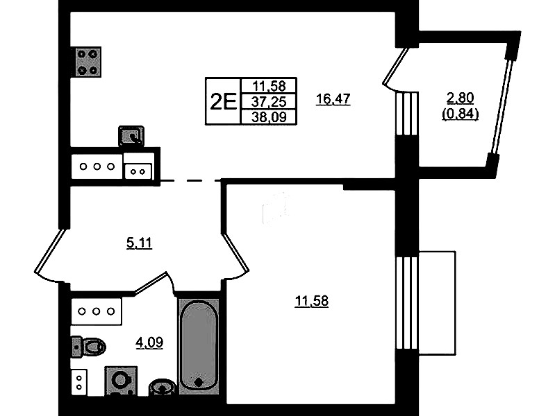 1-комнатная квартира 38.09 м², 8/13 эт., ЖК «RESPECT»