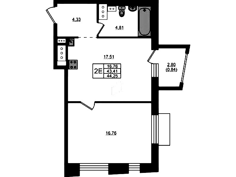 1-комнатная квартира 44.25 м², 9/13 эт., ЖК «RESPECT»