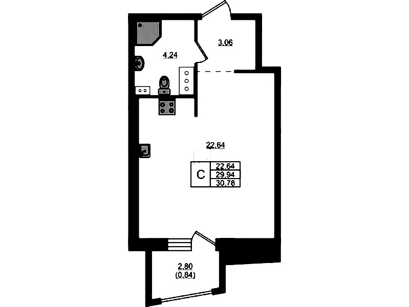 Квартира студия 30.78 м², 9/13 эт., ЖК «RESPECT»