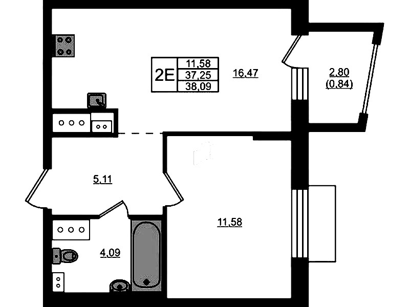 1-комнатная квартира 38.09 м², 12/13 эт., ЖК «RESPECT»