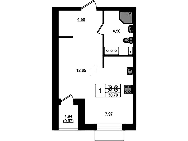 Квартира студия 30.79 м², 12/13 эт., ЖК «RESPECT»