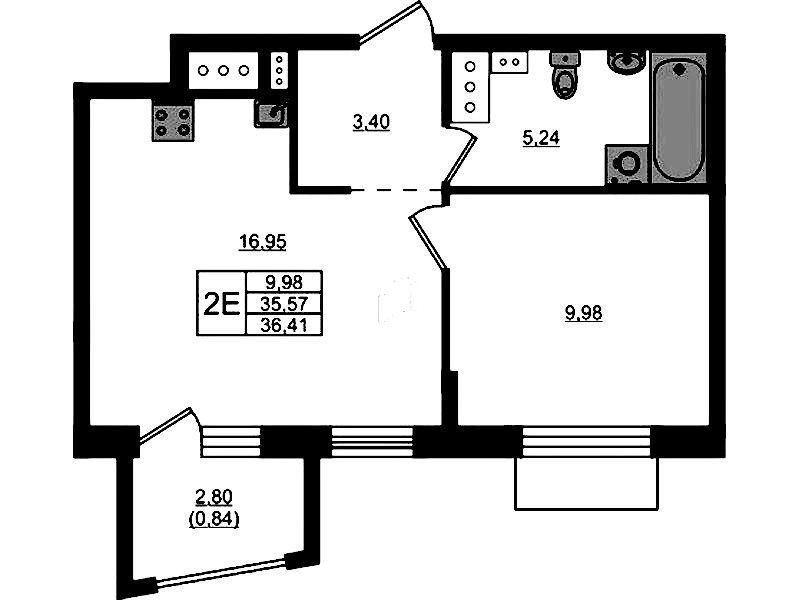 1-комнатная квартира 36.41 м², 8/8 эт., ЖК «RESPECT»