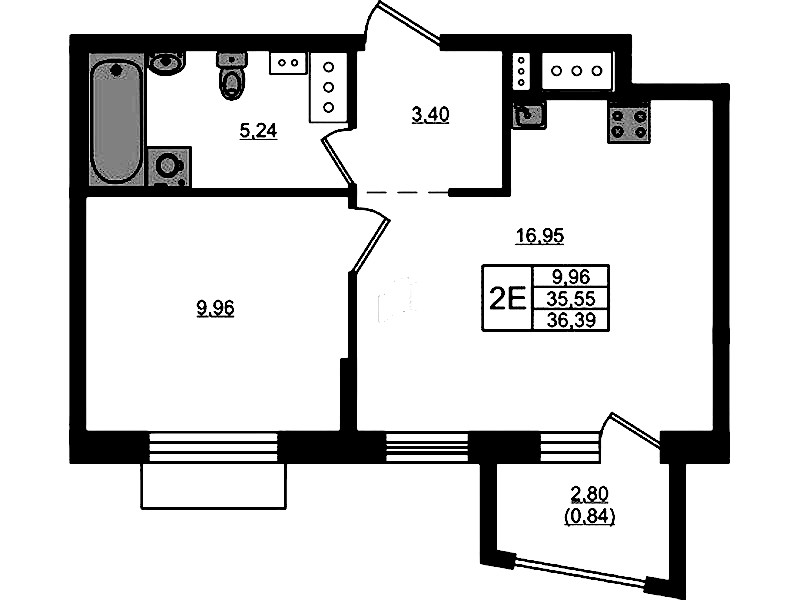 1-комнатная квартира 36.39 м², 3/8 эт., ЖК «RESPECT»