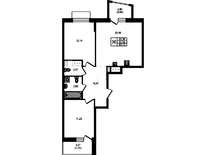 2-комнатная квартира 60.13 м², 3/8 эт., ЖК «RESPECT»