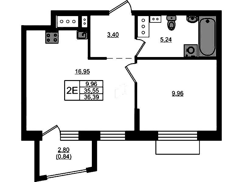 1-комнатная квартира 36.39 м², 6/8 эт., ЖК «RESPECT»