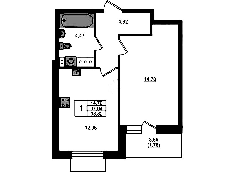 1-комнатная квартира 38.82 м², 3/13 эт., ЖК «RESPECT»