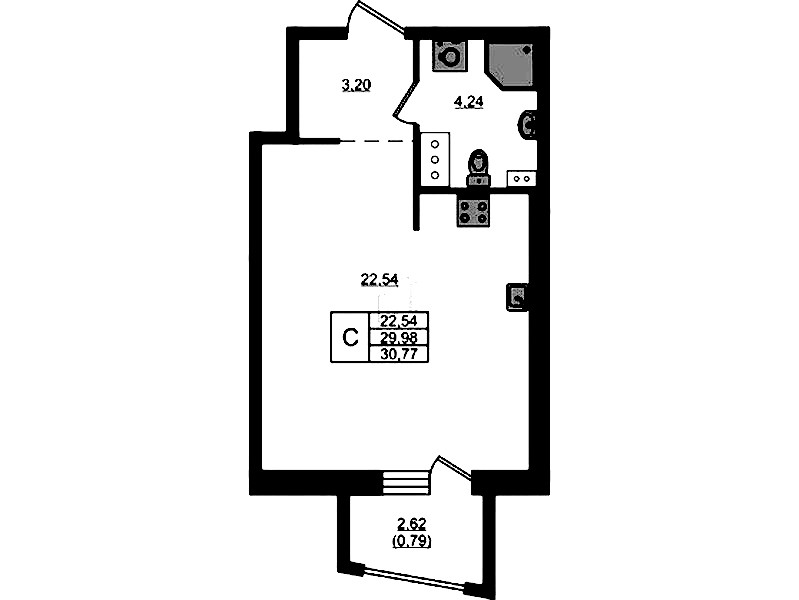 Квартира студия 30.77 м², 3/13 эт., ЖК «RESPECT»