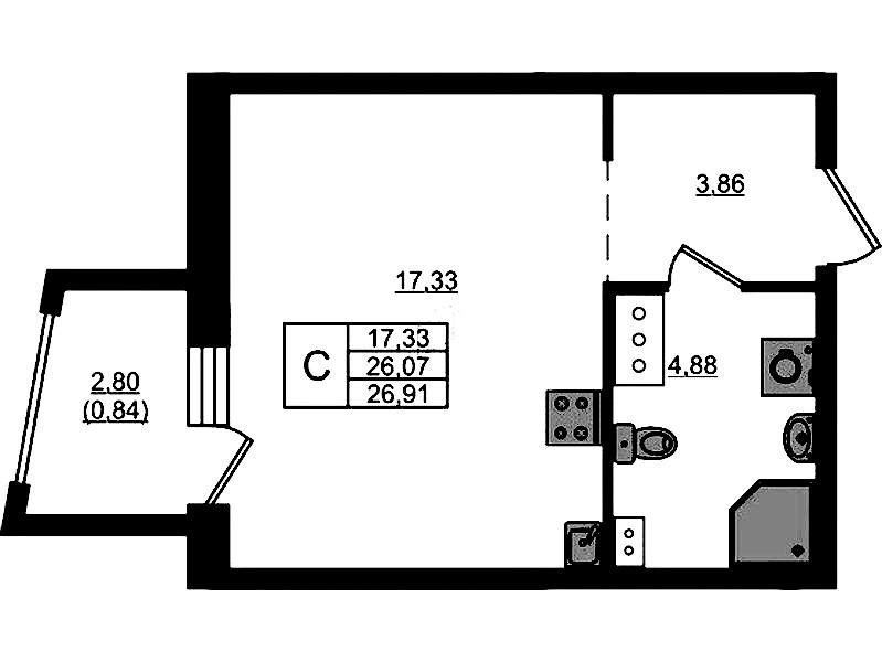 Квартира студия 26.91 м², 3/13 эт., ЖК «RESPECT»