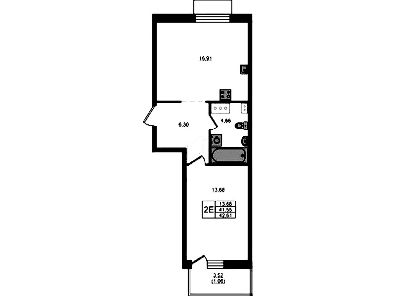 1-комнатная квартира 42.61 м², 4/13 эт., ЖК «RESPECT»