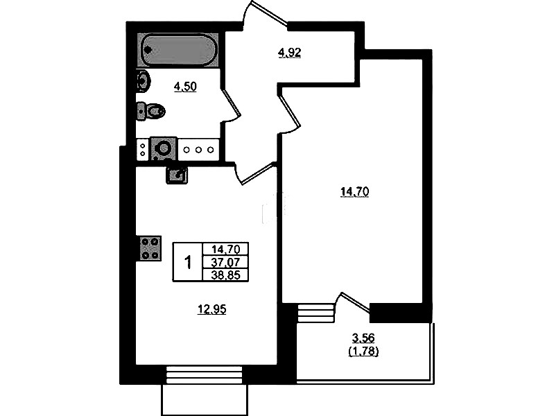 1-комнатная квартира 38.85 м², 5/13 эт., ЖК «RESPECT»