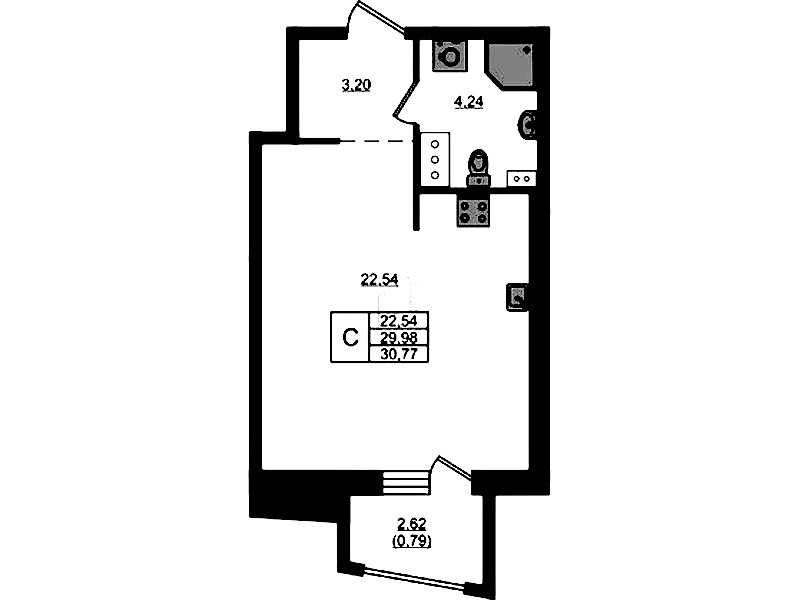 Квартира студия 30.77 м², 5/13 эт., ЖК «RESPECT»