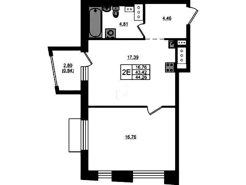 1-комнатная квартира 44.26 м², 5/13 эт., ЖК «RESPECT»