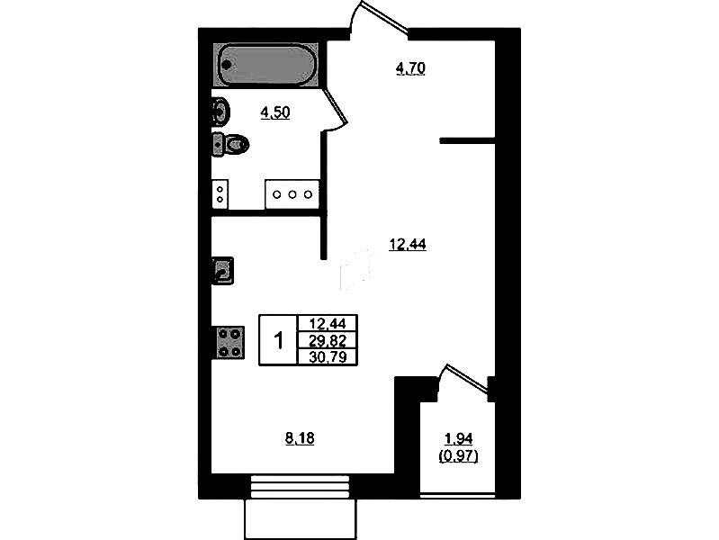 Квартира студия 30.79 м², 10/13 эт., ЖК «RESPECT»