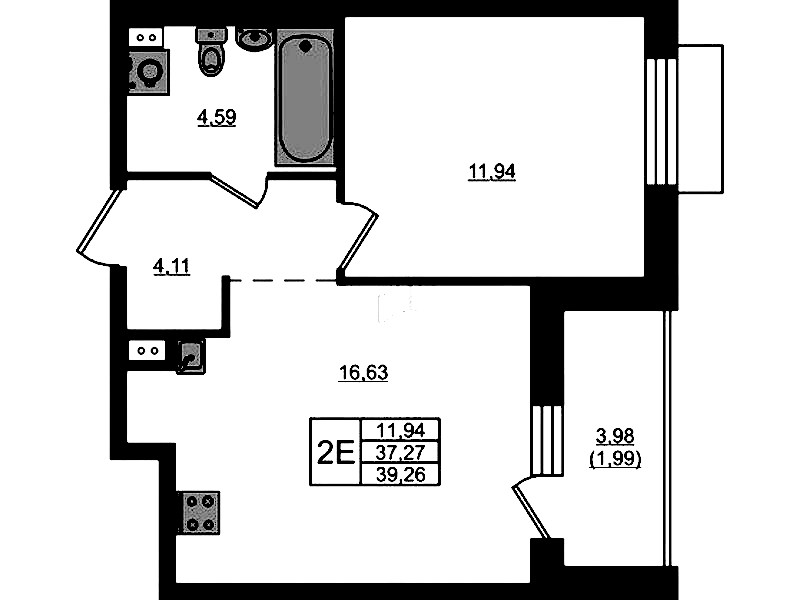 1-комнатная квартира 39.26 м², 2/13 эт., ЖК «RESPECT»