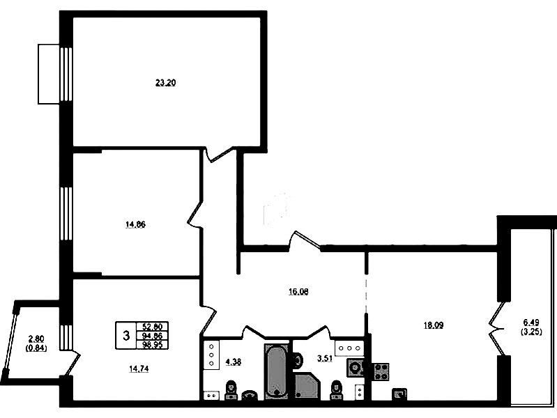 3-комнатная квартира 98.95 м², 9/13 эт., ЖК «RESPECT»