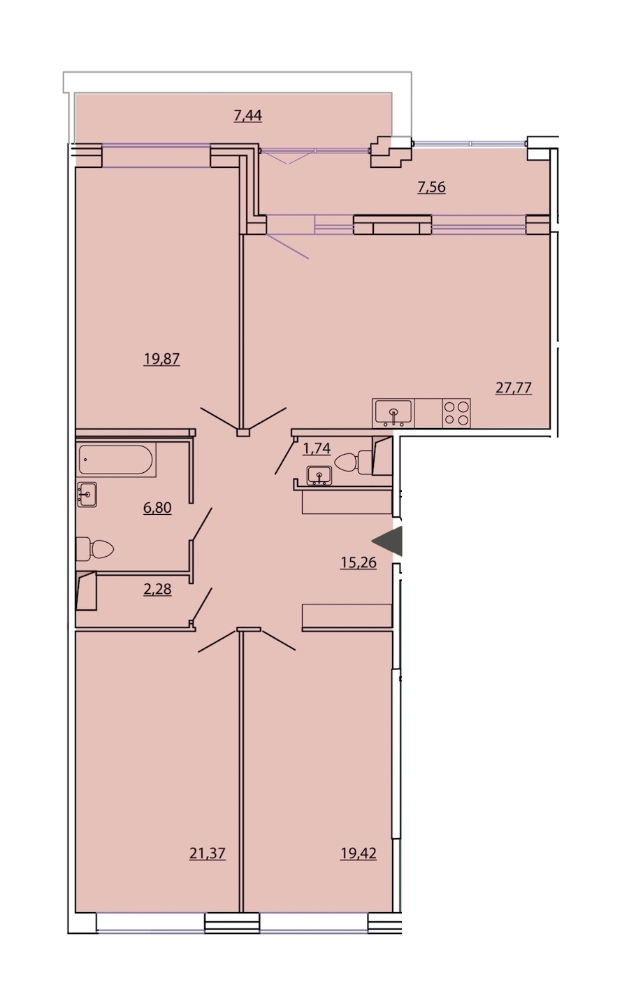 3-комнатная квартира 120.52 м², 7/8 эт., ЖК «Familia»