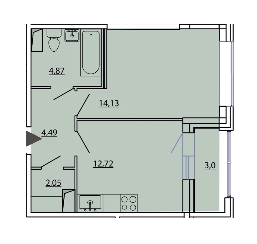 1-комнатная квартира 39.3 м², 3/8 эт., ЖК «Familia»