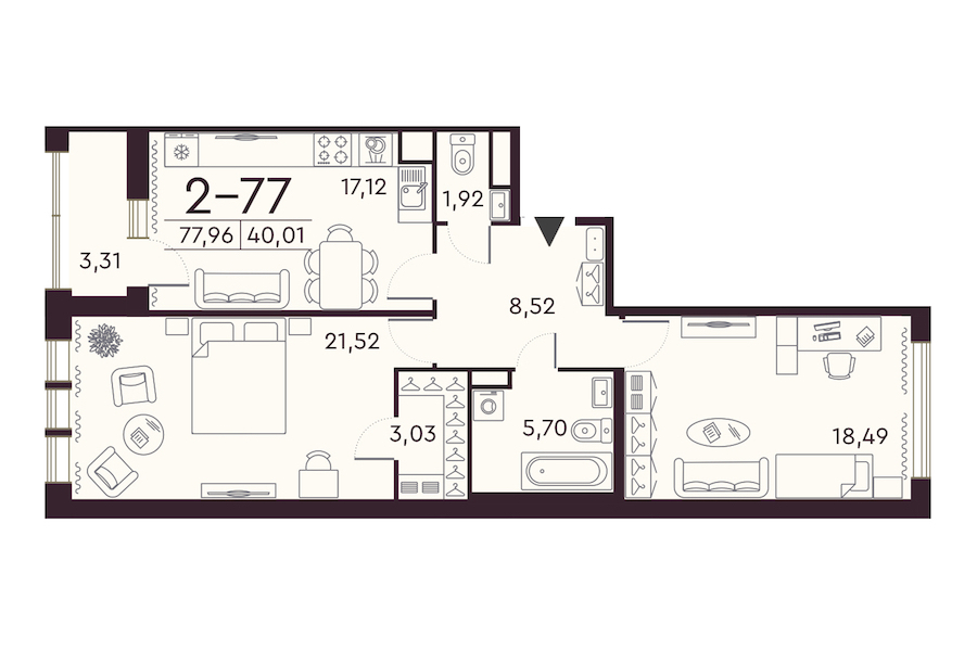 2-комнатная квартира 77.96 м², 7/8 эт., ЖК «Familia»