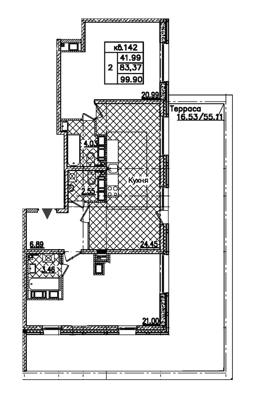 2-комнатная квартира 99.9 м², 16/22 эт., ЖК «БелАрт»