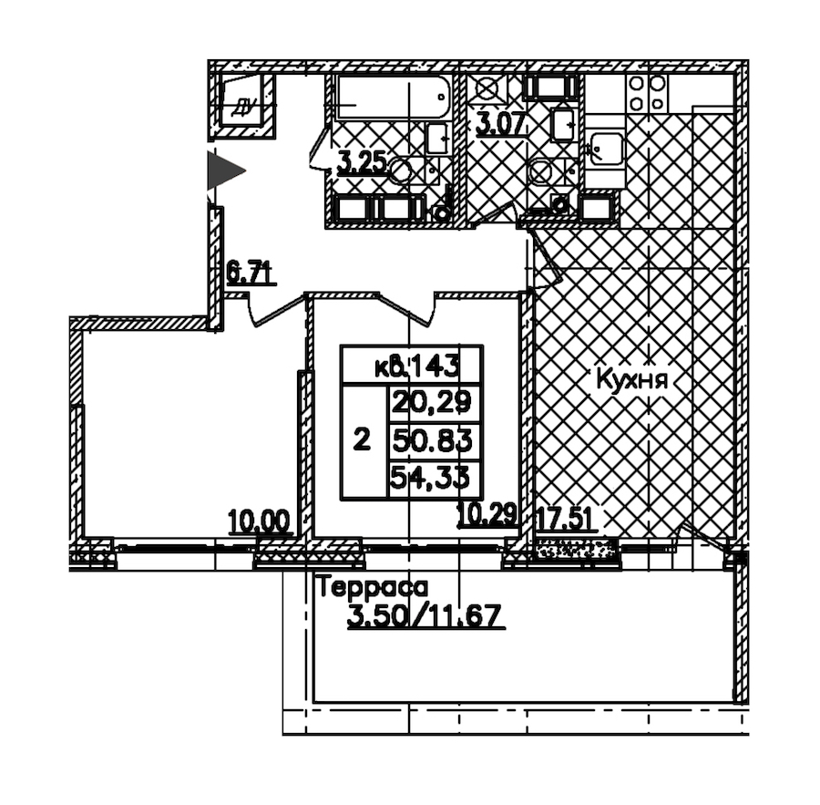 2-комнатная квартира 54.33 м², 16/22 эт., ЖК «БелАрт»