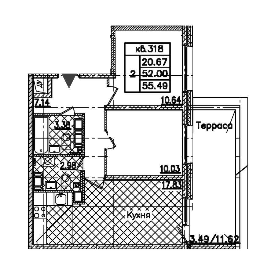 2-комнатная квартира 55.49 м², 16/22 эт., ЖК «БелАрт»