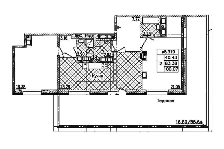 2-комнатная квартира 100.07 м², 16/22 эт., ЖК «БелАрт»