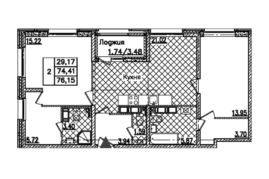 2-комнатная квартира 76.15 м², 21/22 эт., ЖК «БелАрт»