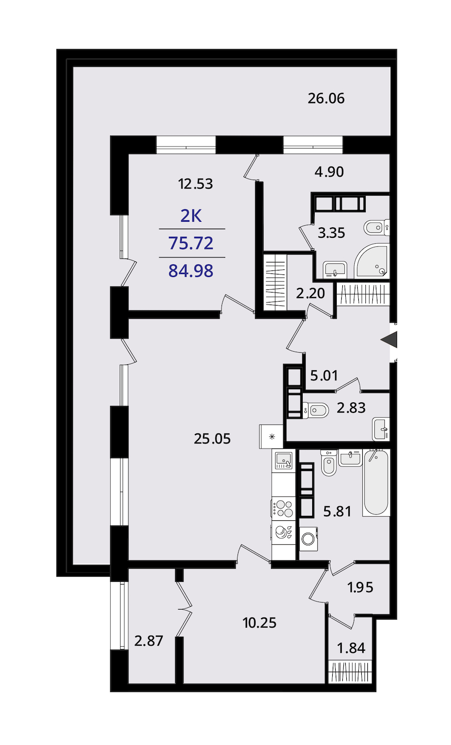 2-комнатная квартира 84.98 м², 19/22 эт., ЖК «БелАрт»