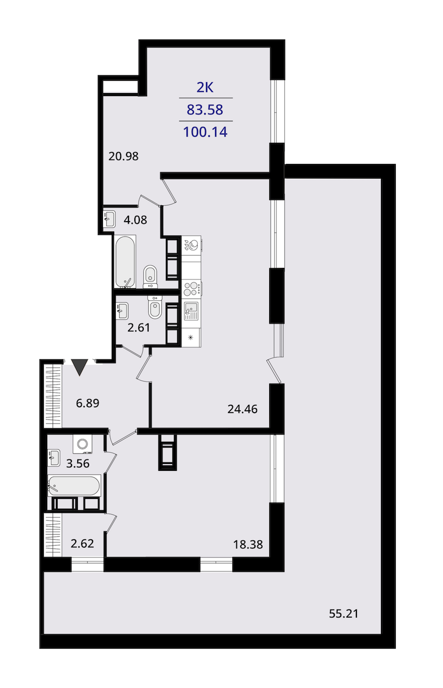 2-комнатная квартира 100.14 м², 16/22 эт., ЖК «БелАрт»