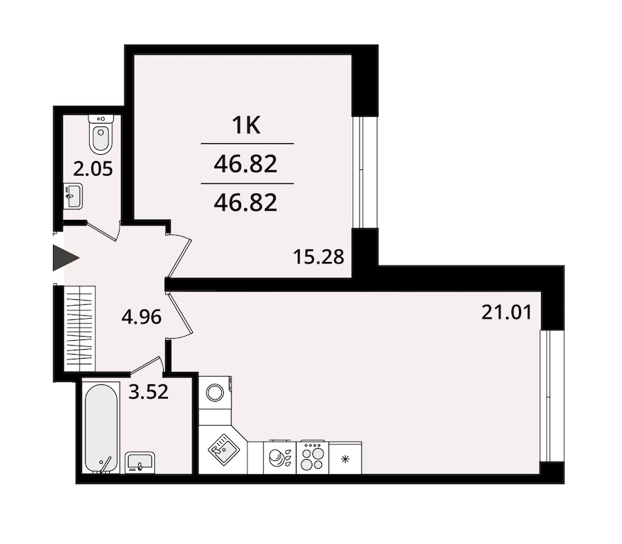 1-комнатная квартира 46.82 м², 3/22 эт., ЖК «БелАрт»