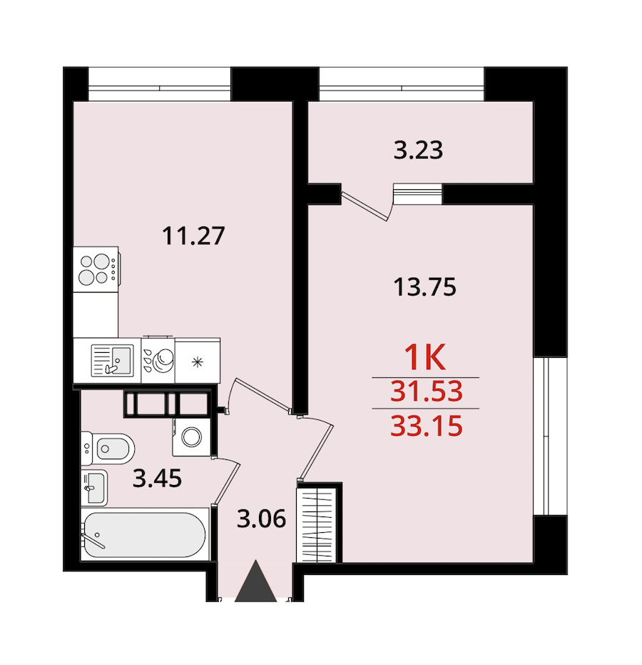 1-комнатная квартира 33.15 м², 16/22 эт., ЖК «БелАрт»
