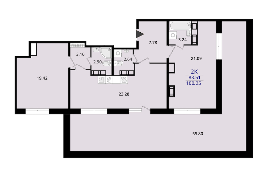 2-комнатная квартира 100.25 м², 16/22 эт., ЖК «БелАрт»