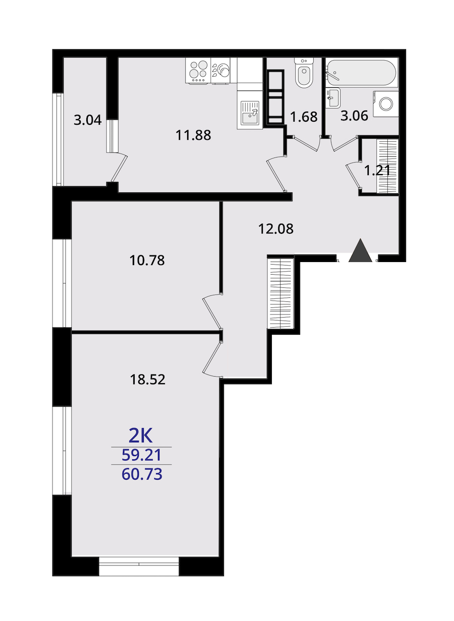 2-комнатная квартира 60.73 м², 19/22 эт., ЖК «БелАрт»