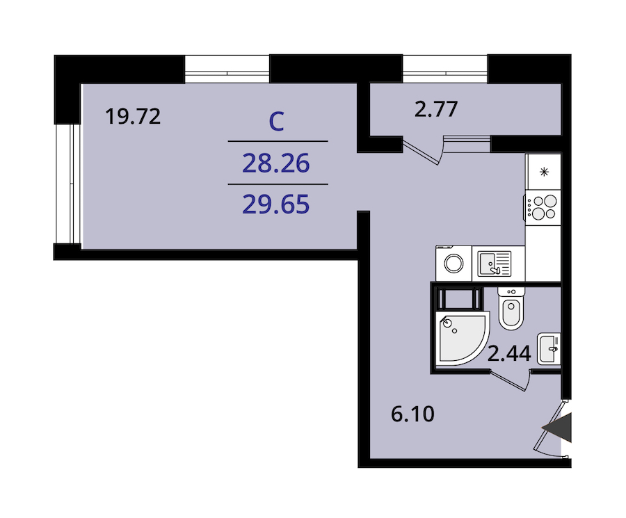 Квартира студия 29.65 м², 11/22 эт., ЖК «БелАрт»